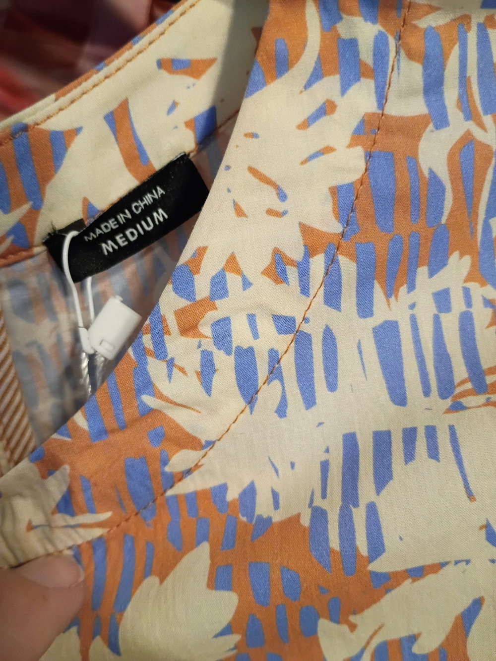 Wildfang Cream Top with Blue & Orange Abstract Print